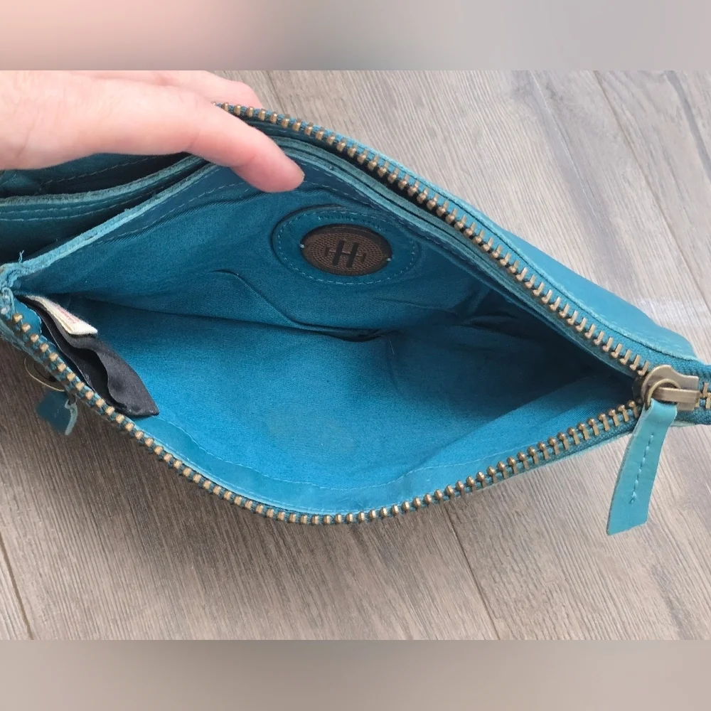 Holding Horses Leather Wristlet Wallet Blue Zipper Weatern Cowgirl Boho Cottage